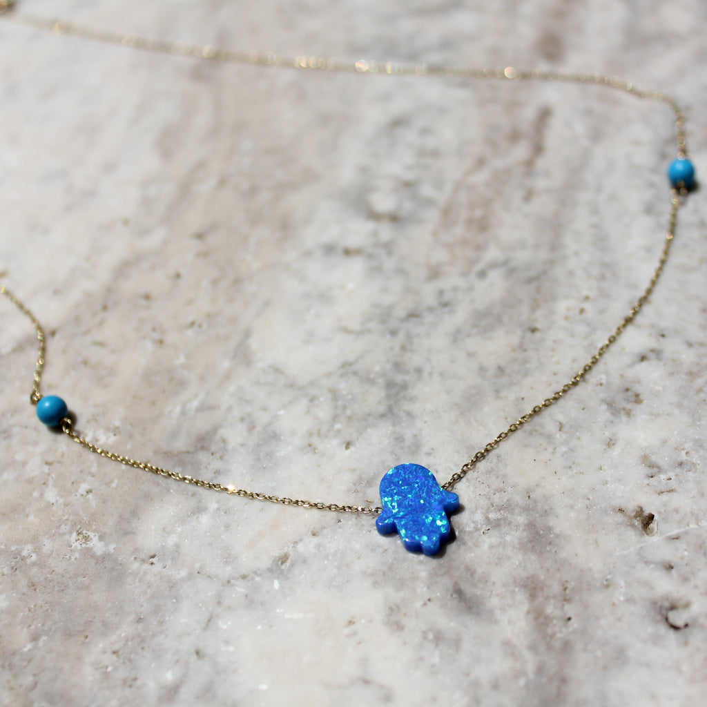 Blue Opal Hamsa Necklace