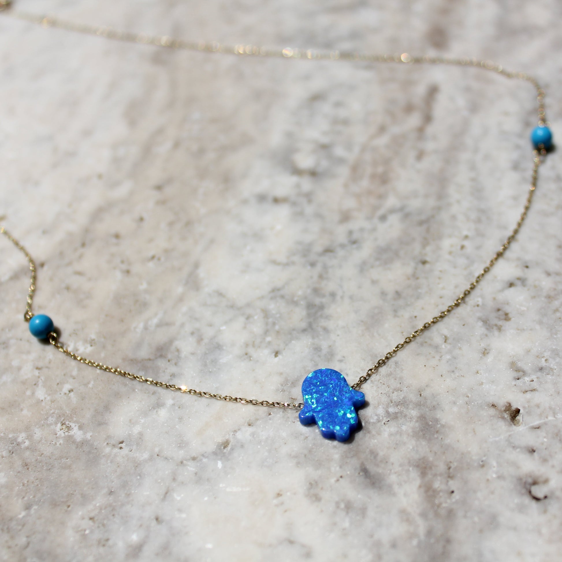 Blue Opal Hamsa Necklace