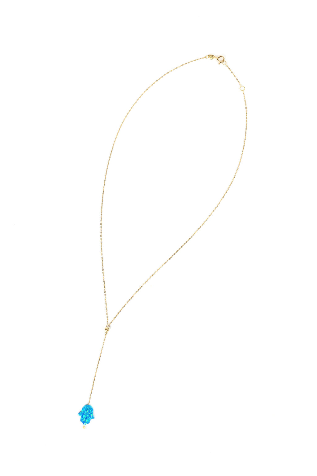 Blue Opal Hamsa Lariat Necklace