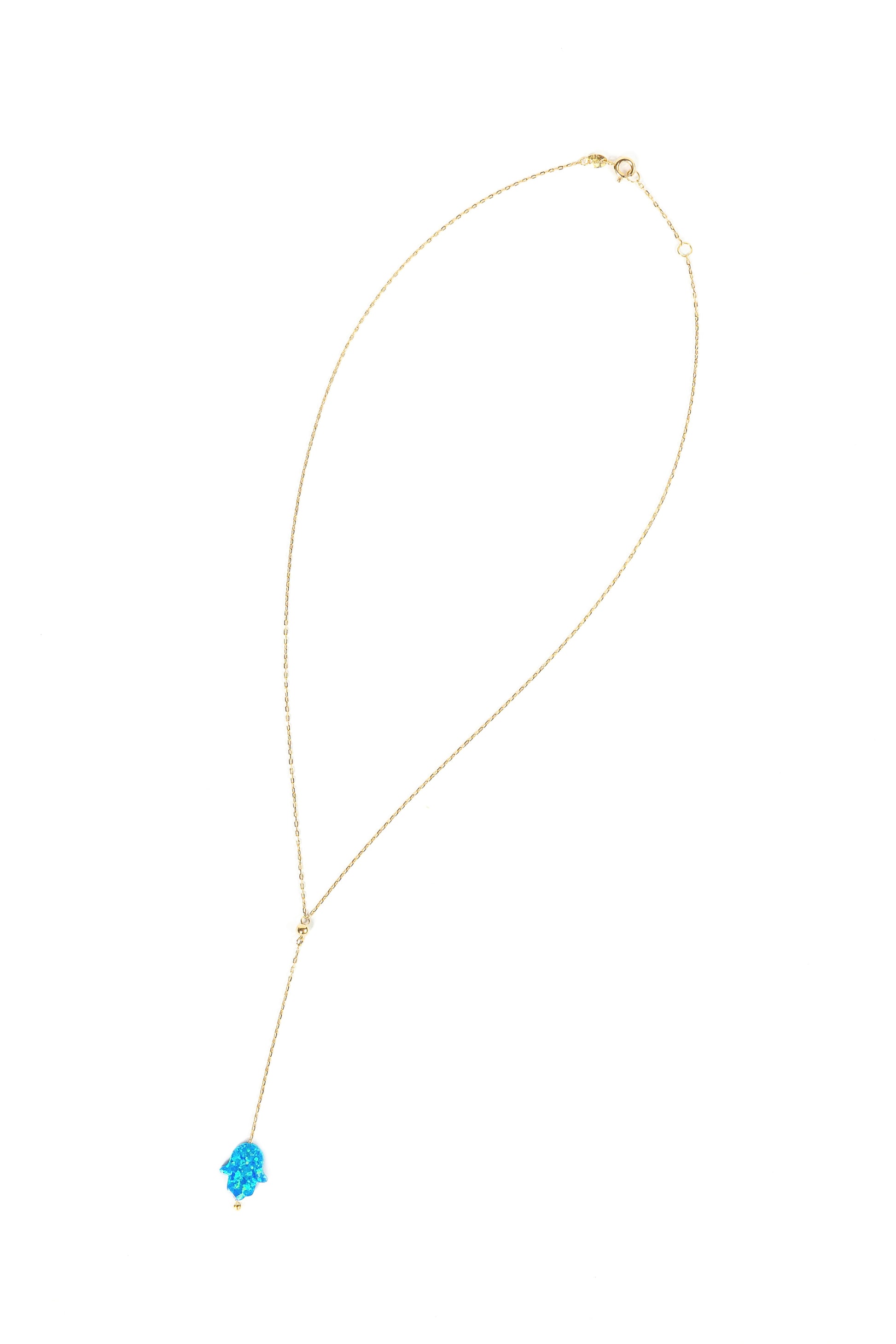 Blue Opal Hamsa Lariat Necklace