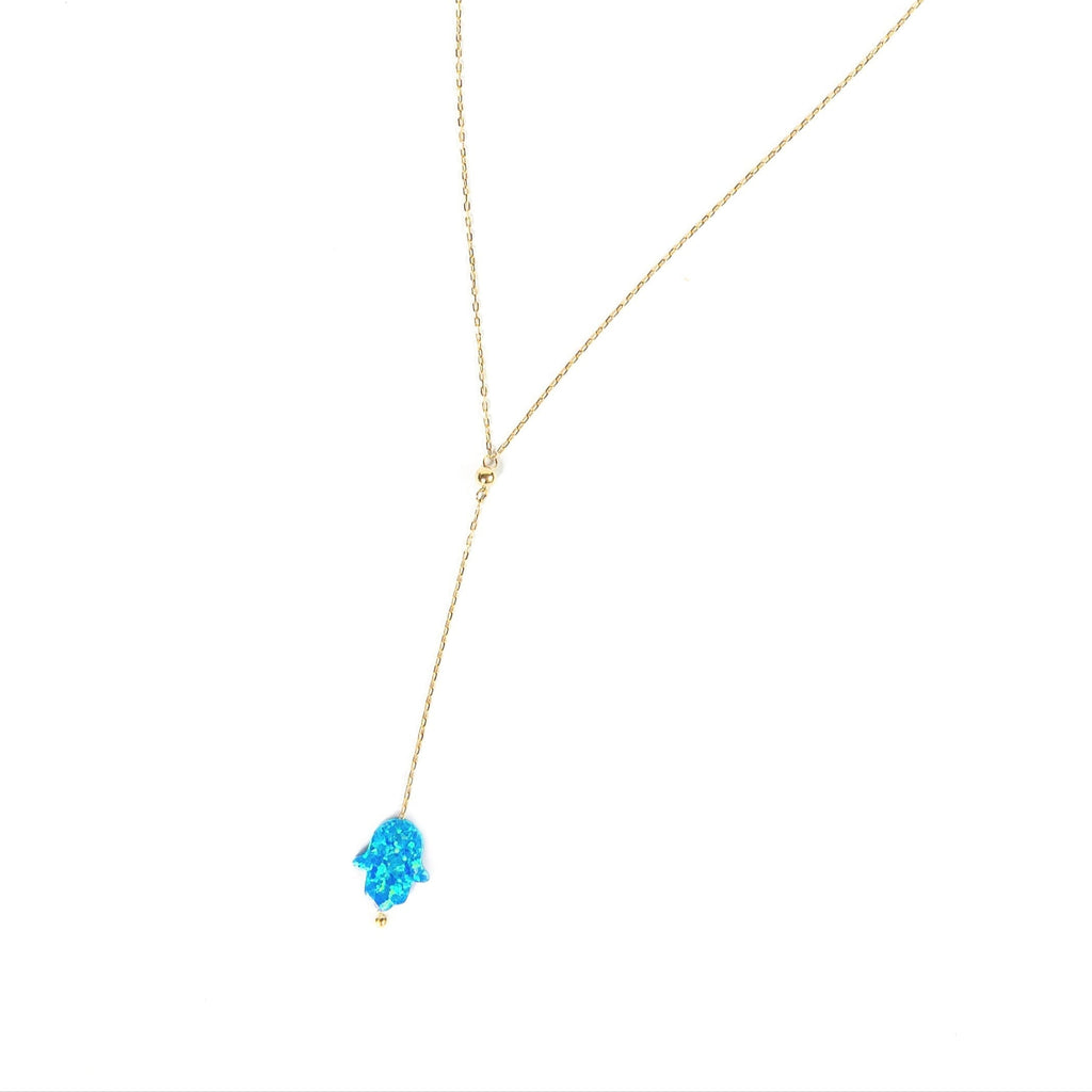 Blue Opal Hamsa Lariat Necklace