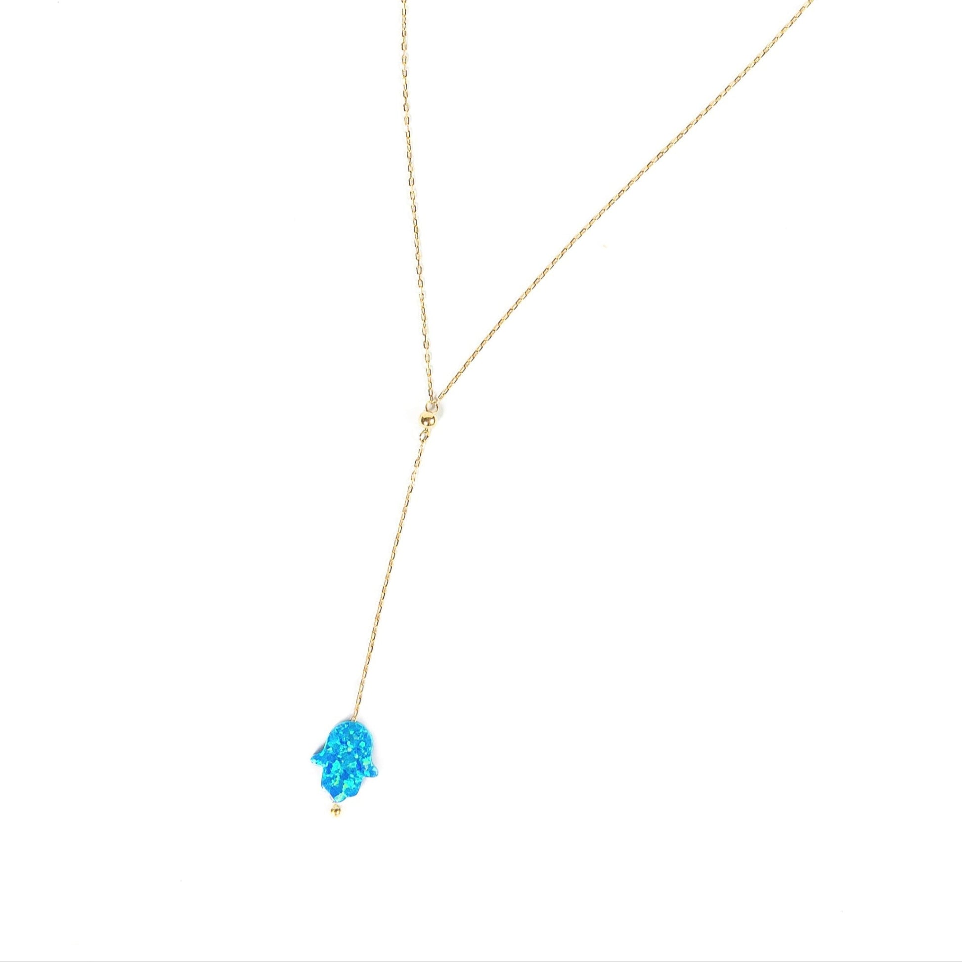 Blue Opal Hamsa Lariat Necklace