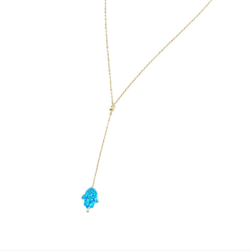 Blue Opal Hamsa Lariat Necklace