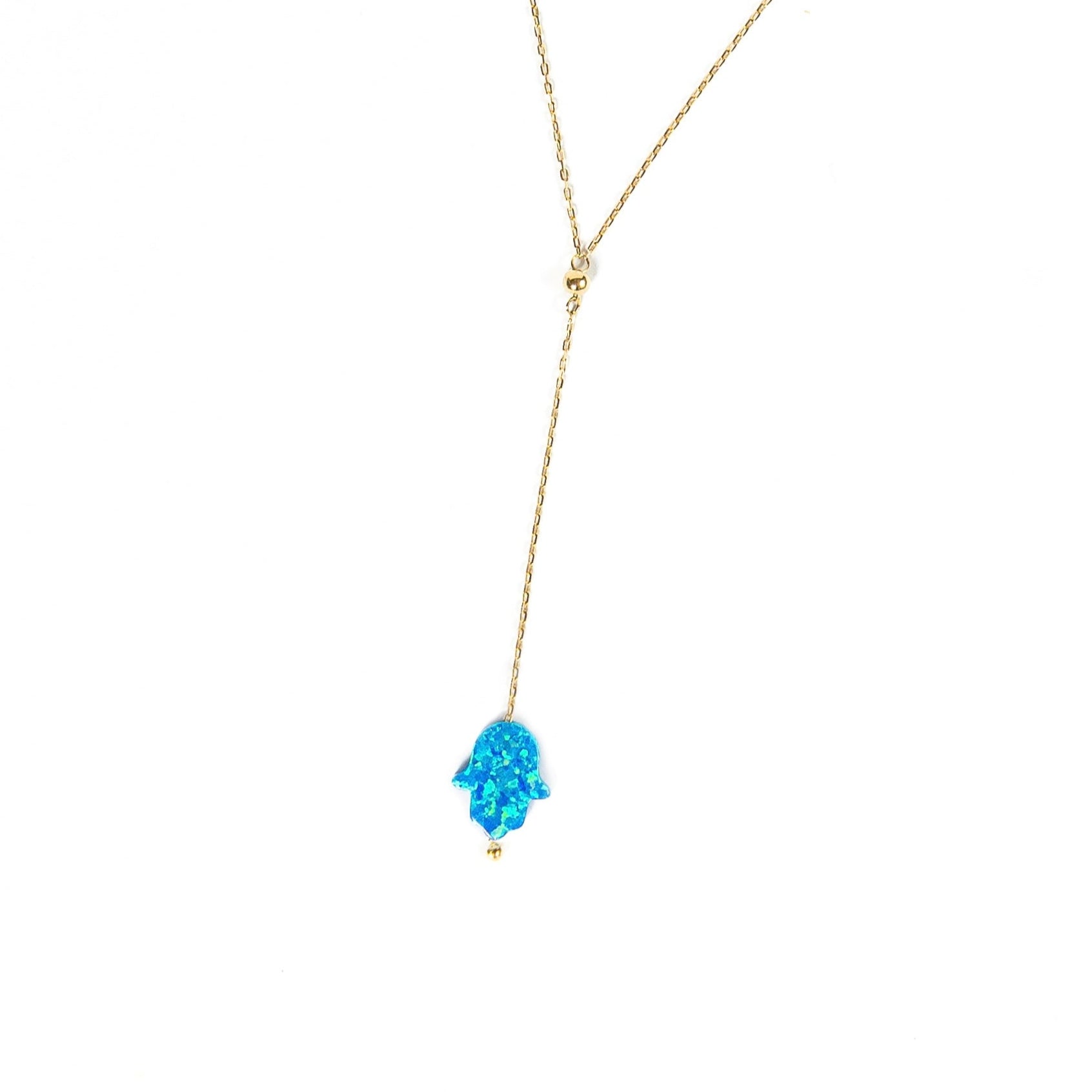 Blue Opal Hamsa Lariat Necklace
